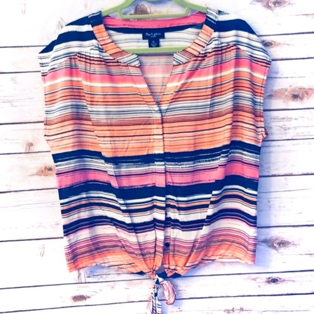 Nue Options Striped V-Neck Blouse NWT Petite XS